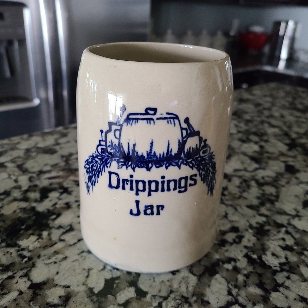 Vintage Stoneware Crock Drippings Jar